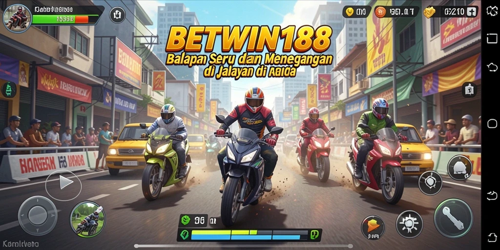Tampilan gameplay BETWIN188 dengan mobil balap dalam aksi di trek menantang.