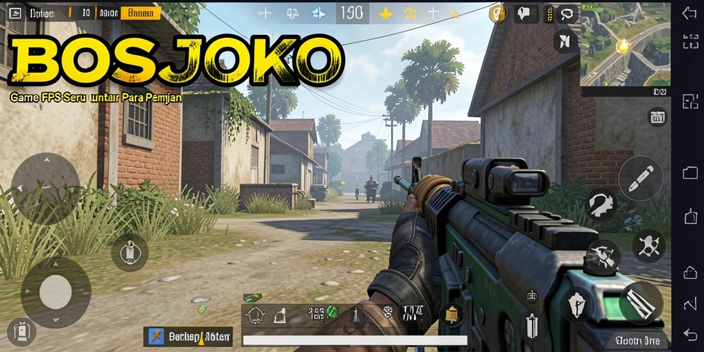 Tampilan gameplay mendebarkan dalam BOSJOKO dengan aksi FPS yang intens.