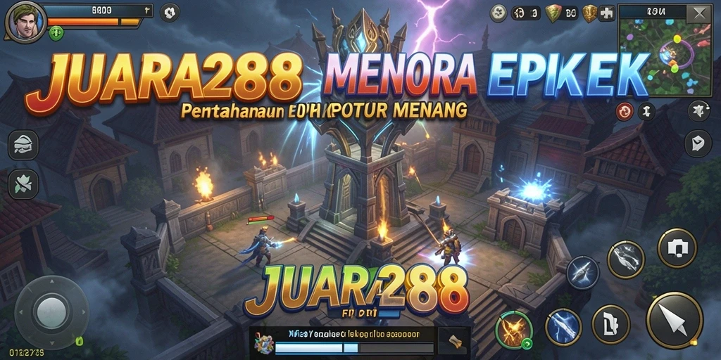 Tampilan gameplay JUARA288 dengan pertahanan menara yang strategis.