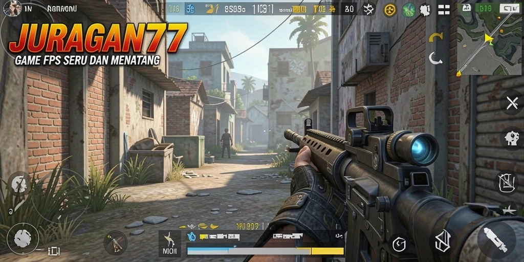 Tampilan gameplay intens dari JURAGAN77 dengan aksi tembak-menembak.