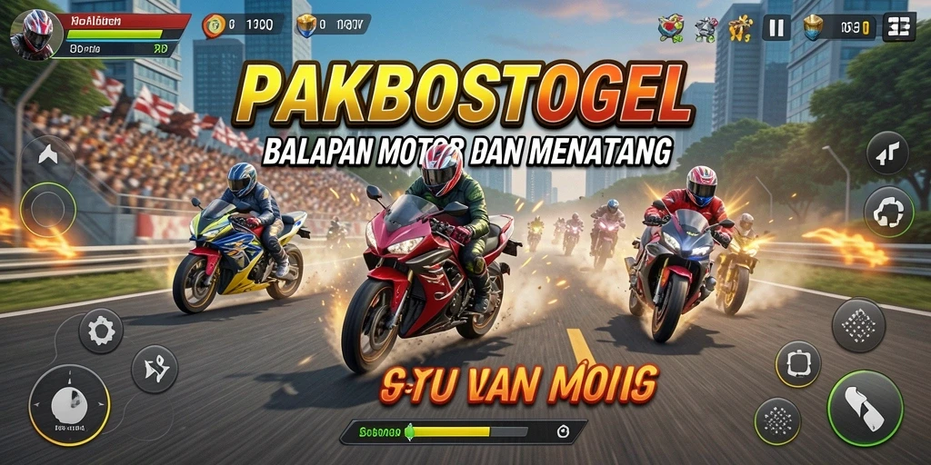 Gameplay PAKBOSTOGEL yang penuh aksi balapan motor.