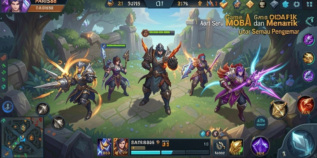 Screenshot PARIS88 menampilkan aksi seru di arena pertarungan MOBA.