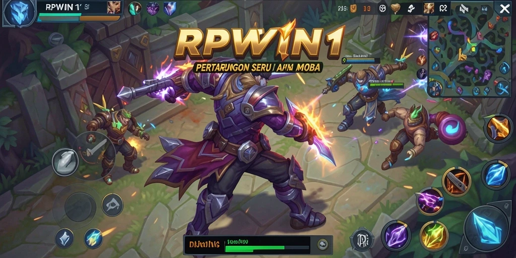 Tampilan seru dari gameplay RPWIN1 yang menampilkan pertarungan di arena.