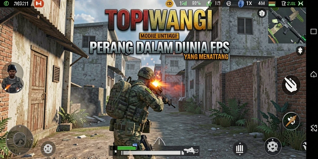 Tampilan gameplay seru dalam TOPIWANGI dengan aksi tembak-menembak yang intens.